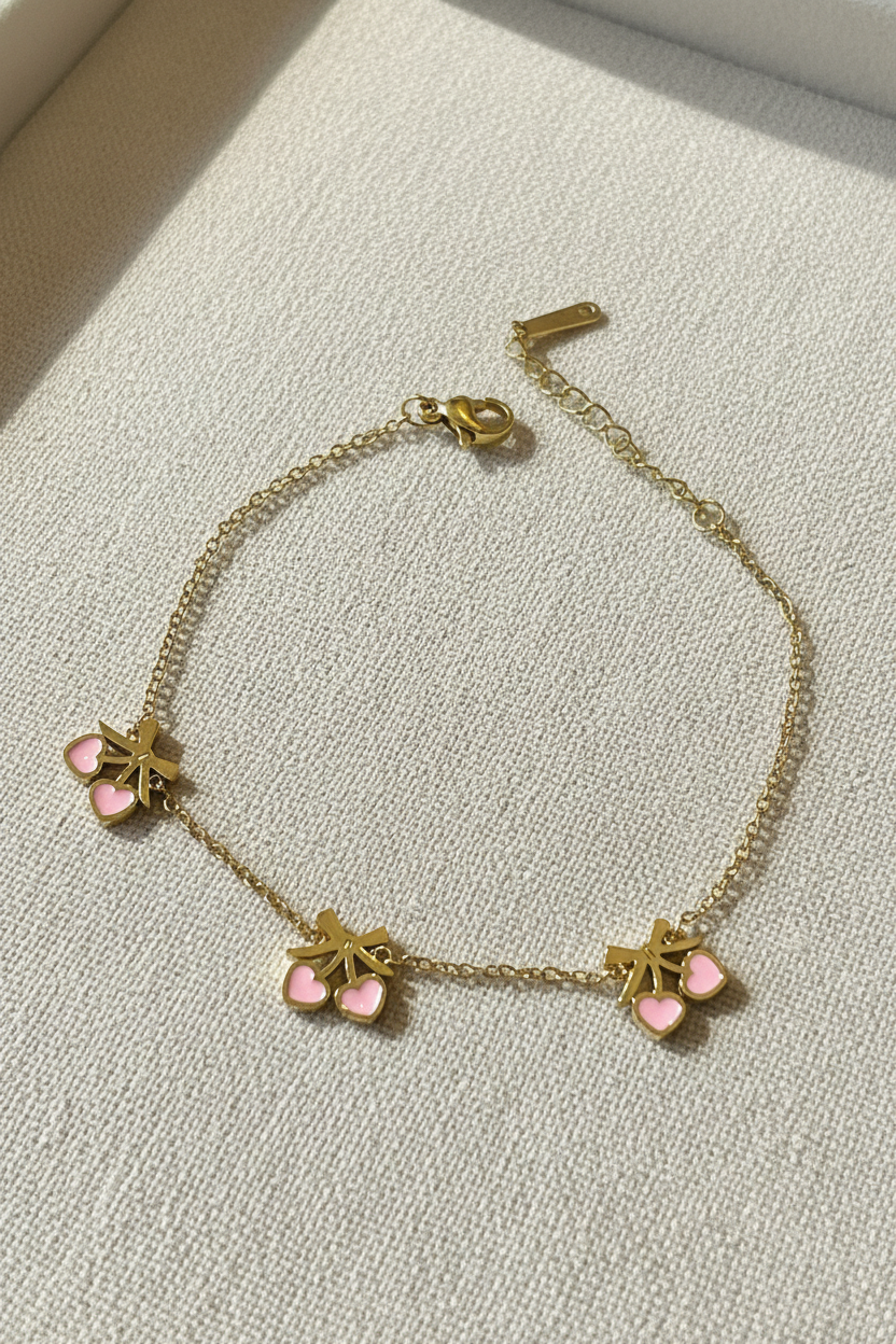 Pink Cherry Charm Bracelet