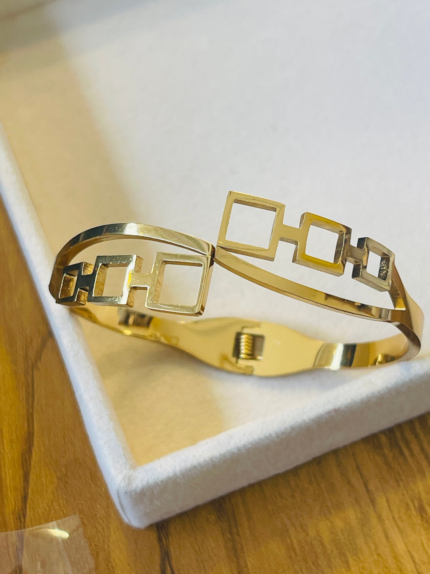 Golden Squares Geometric Bangle
