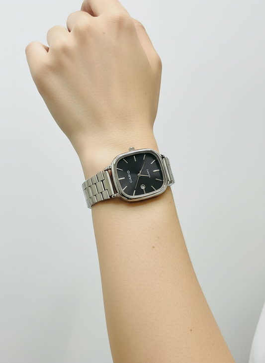 Casio Silver Square-Round Dial Link Watch