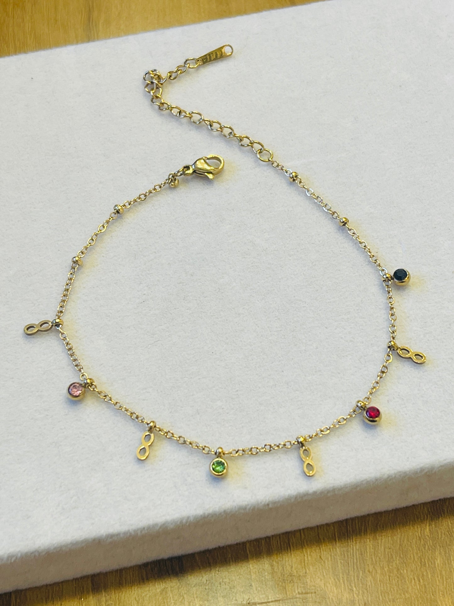 Infinity Charm Multicolour Crystal Anklet