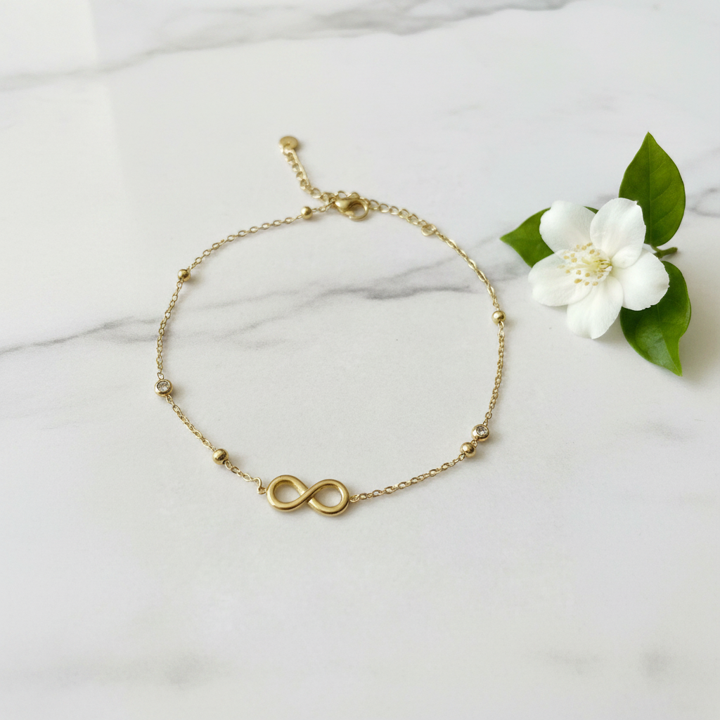 Gold Infinity Symbol Crystal Anklet