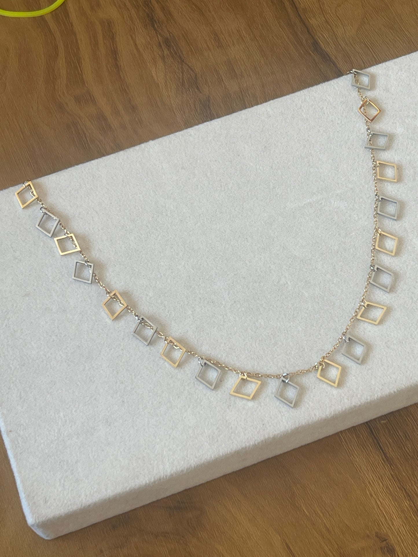 Dual Tone Square Charm Chain Necklace