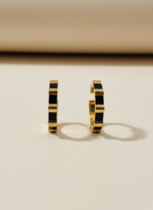 Rose Gold Geometric Black Accent Hoop Earing