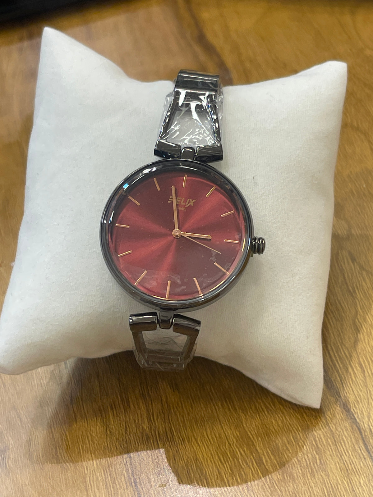 Helix Round Red Dial Gunmetal Steel Watch