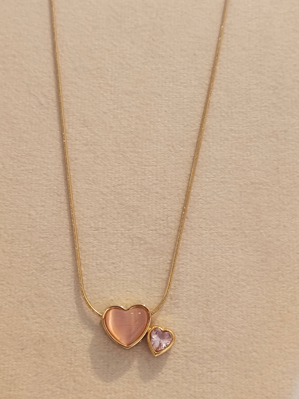 Double Heart Pink Stone Necklace