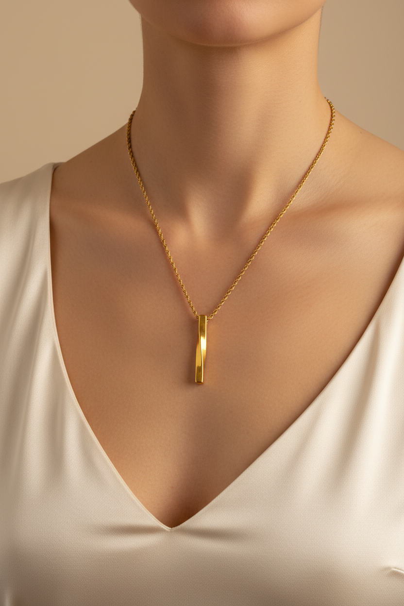 Gold Vertical Bar Rope Chain Necklace