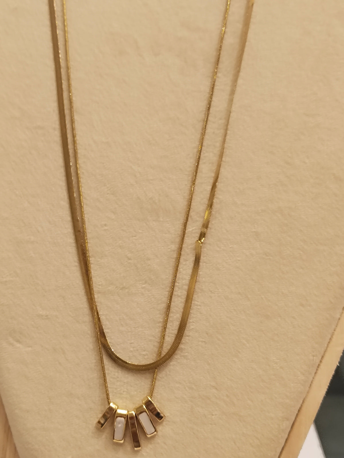 Gold Double Layer Fan Pearl Bar Fringe Necklace