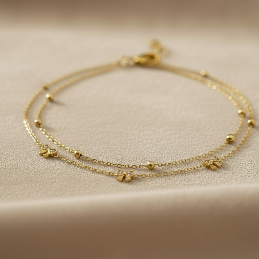 Bow Charm Double Layer Anklet