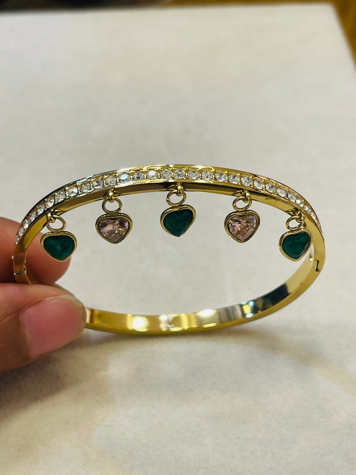 Heart Charm Crystal Gold Bangle