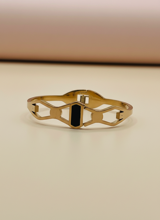 Hexagon Black Bar Rose Gold Bangle