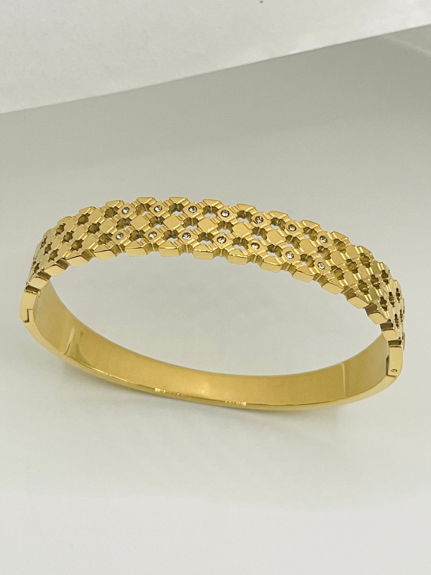 Honeycomb Lattice Gold Cuff Bangle