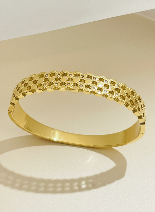 Honeycomb Lattice Gold Cuff Bangle