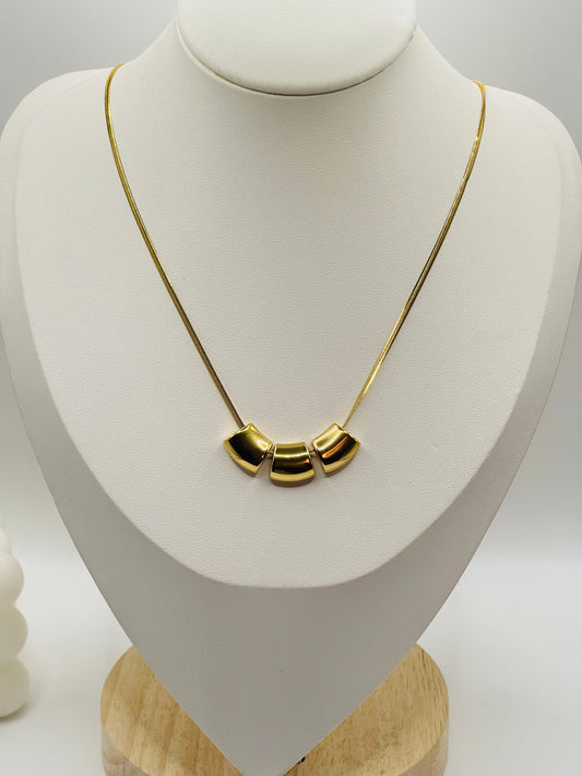 Gold Triple Tube Bead Necklace