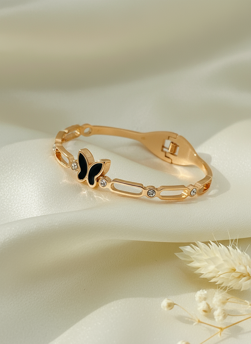 Elegant Butterfly Link Bangle in Rose Gold