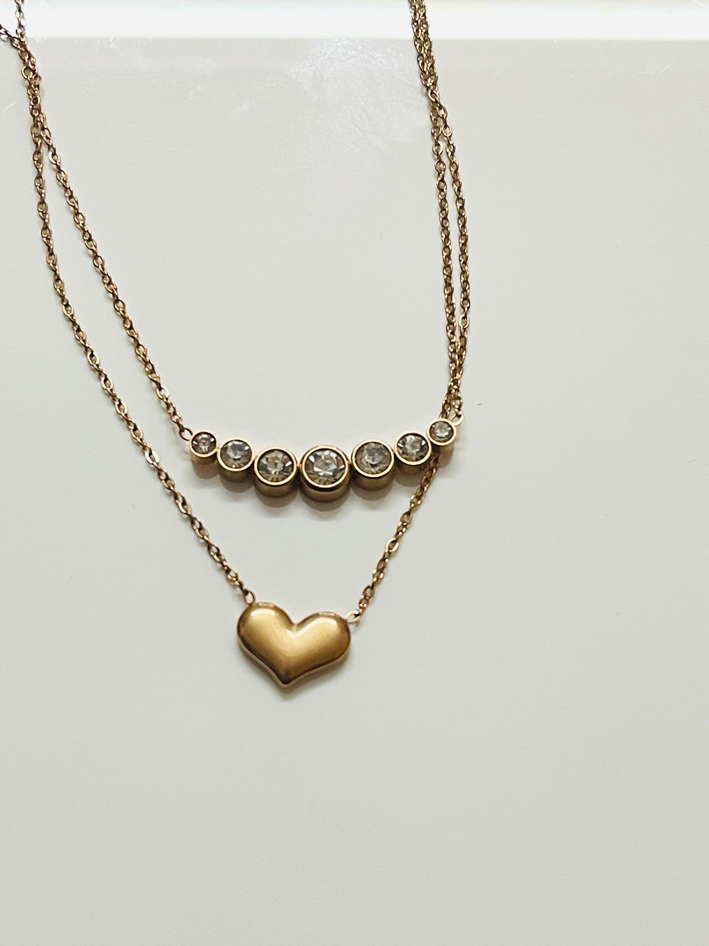 Double Layer Puffy Heart Rose Gold Necklace