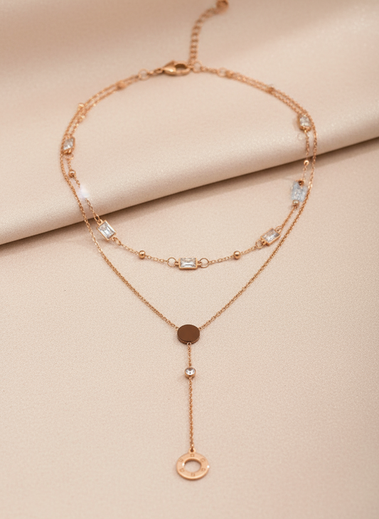 Roman Y-Drop Double Layer R/G Necklace