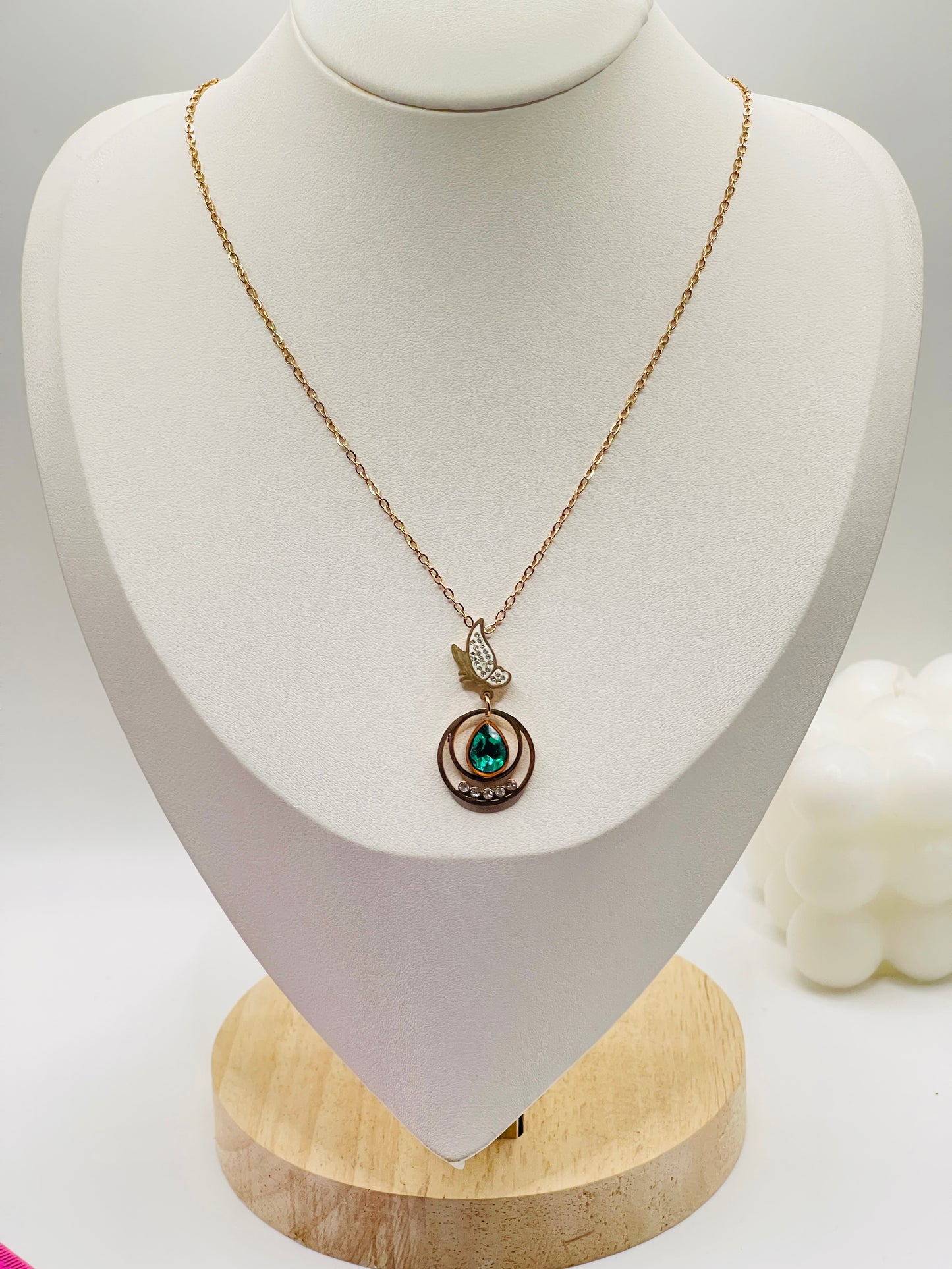 Butterfly Teardrop Rose Gold Necklace