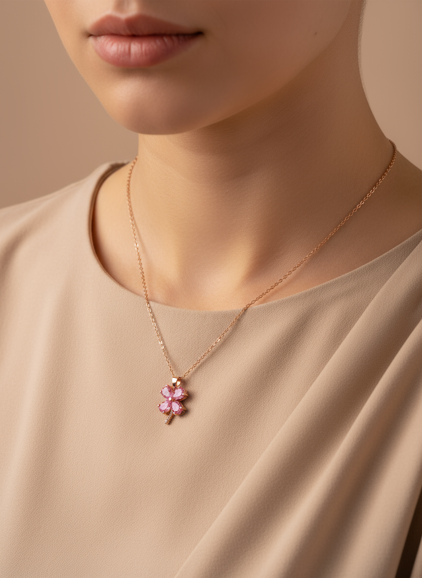 Rose Gold Pink leaf Necklace