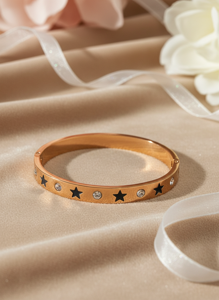 Star & Crystal Rose Gold Kids Bangle