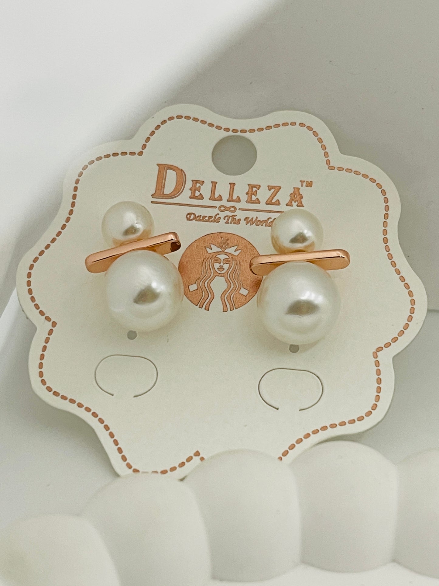 Rose Gold Double Pearl Stud Earrings