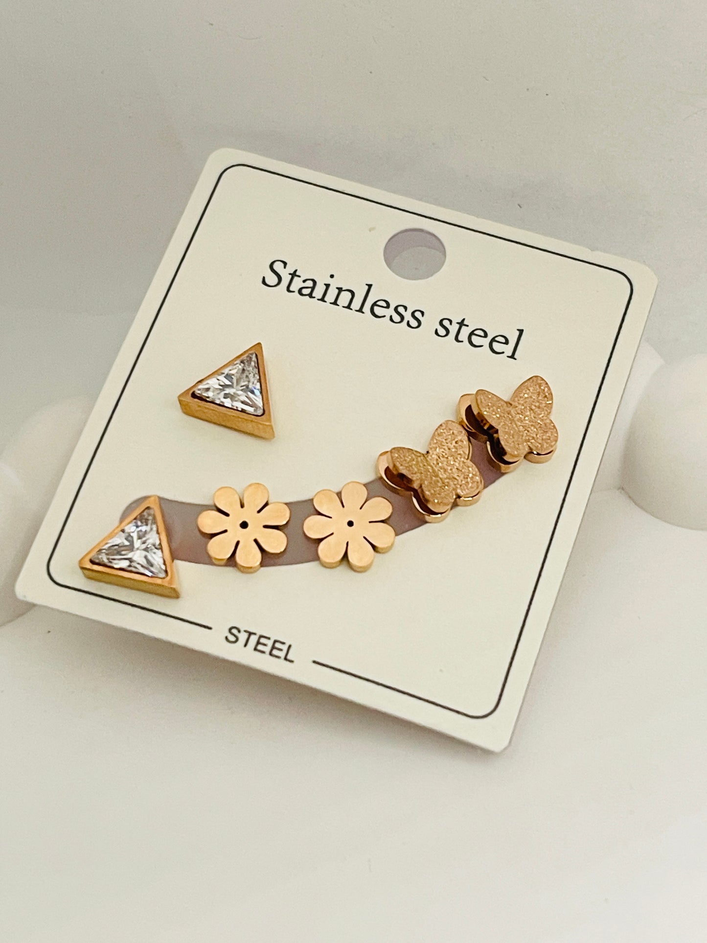 R/G Dainty Trio Stud Pack Earring