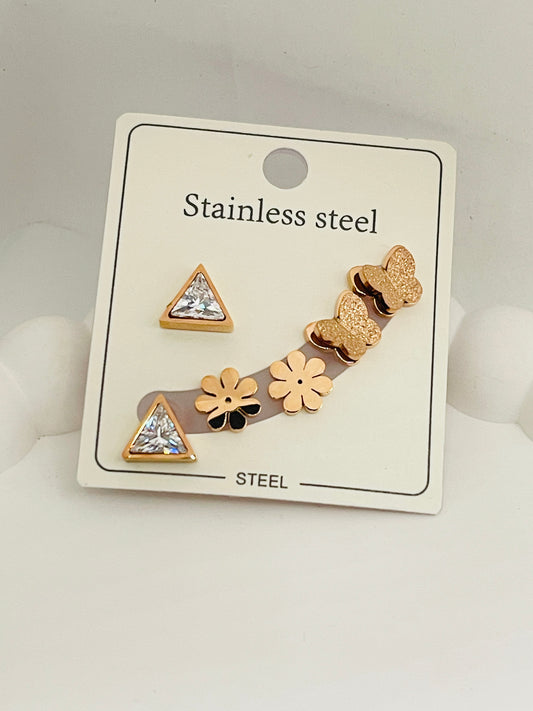 R/G Dainty Trio Stud Pack Earring