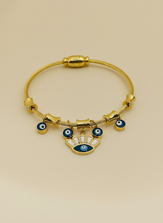 Gold Cable Wire Evil Eye Charm Kids Bangle