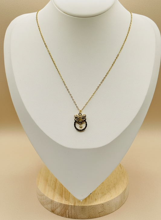 Gold Butterfly Circle Charm Necklace