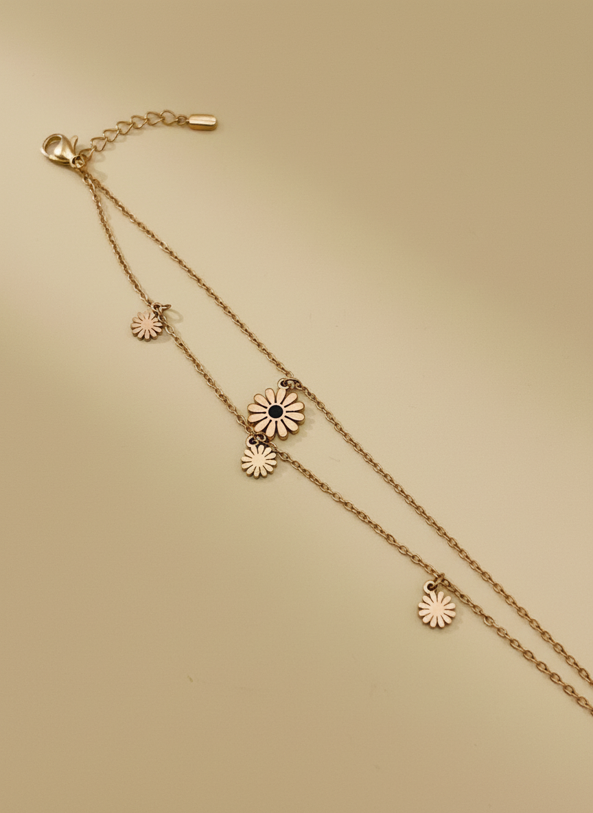 Rose Gold Layered Daisy Charm Bracelet