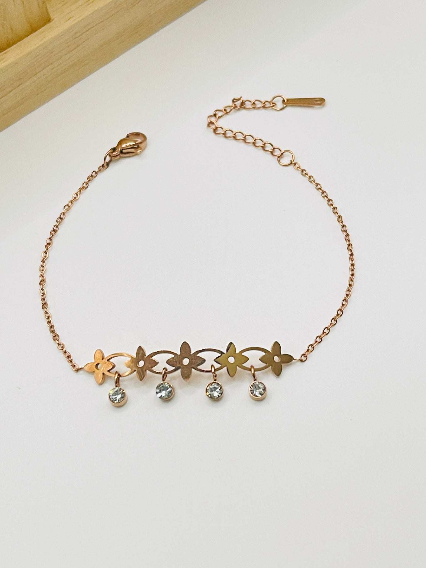 Rose Gold Flower Dangle Charm Bracelet