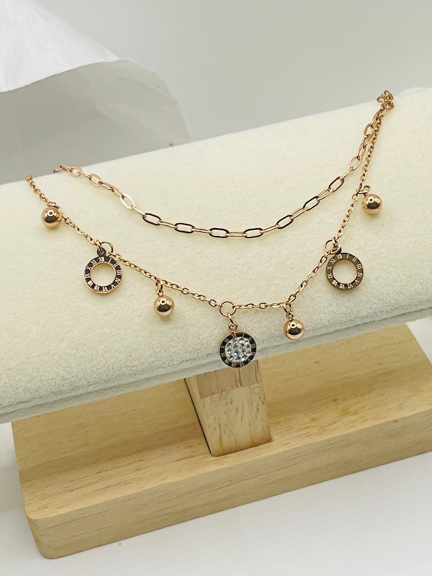 Rose Gold Double-Layer Roman Numeral Bracelet