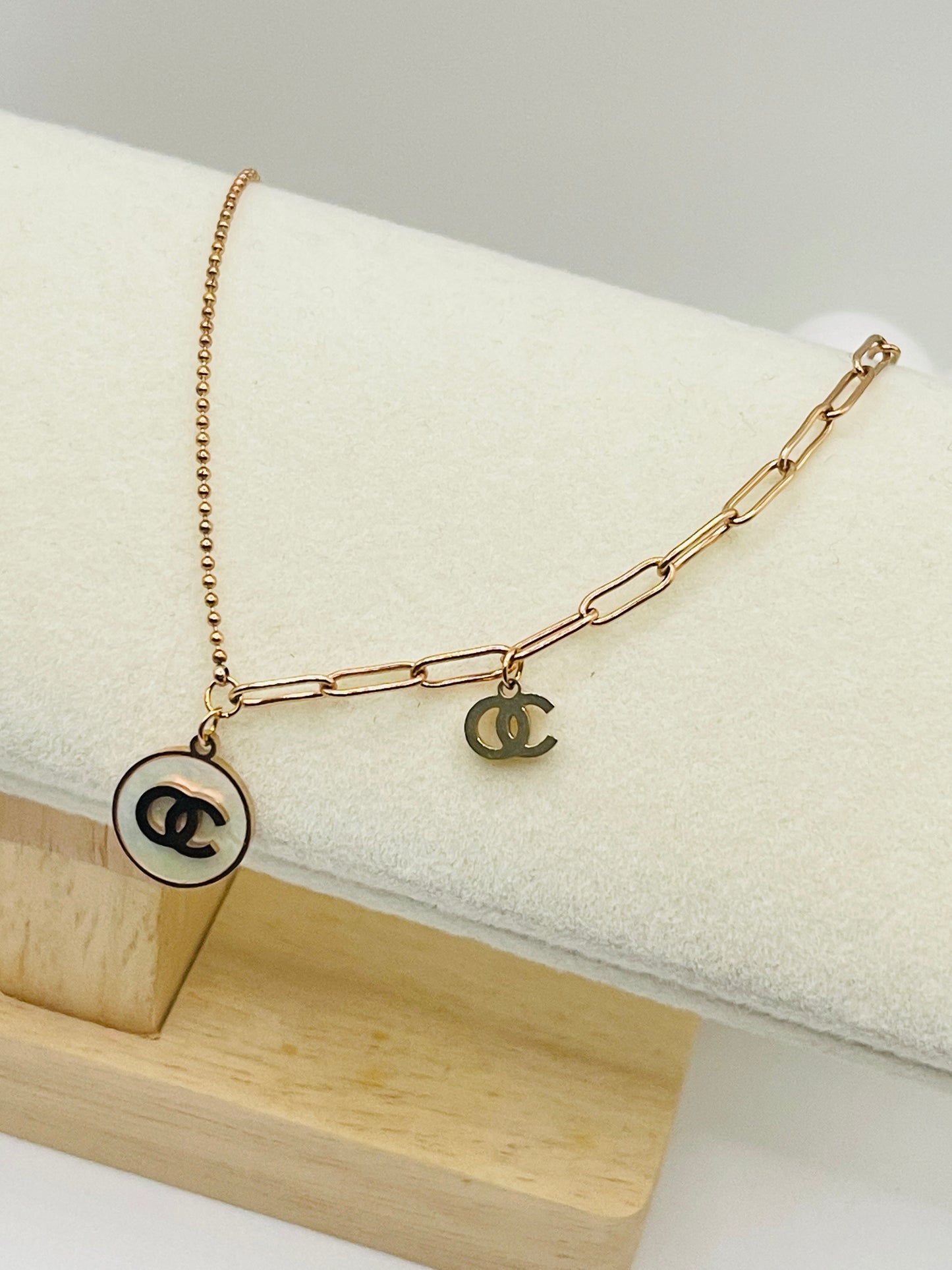 Rose Gold CC Logo MOP Bracelet