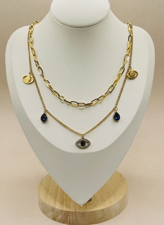 Gold Layered Evil Eye & Charm Necklace
