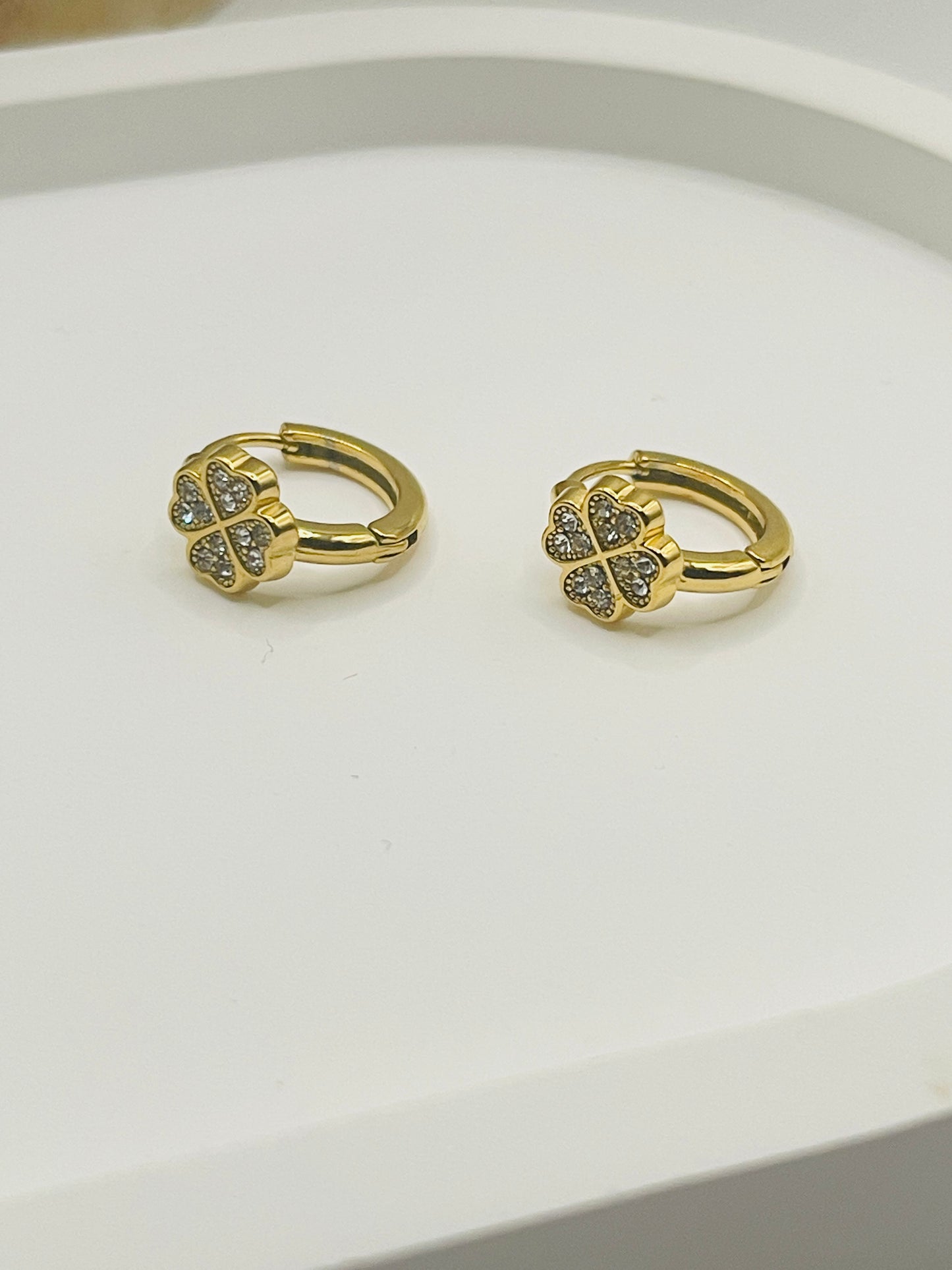 Gold Pave Clover Huggie Earrings