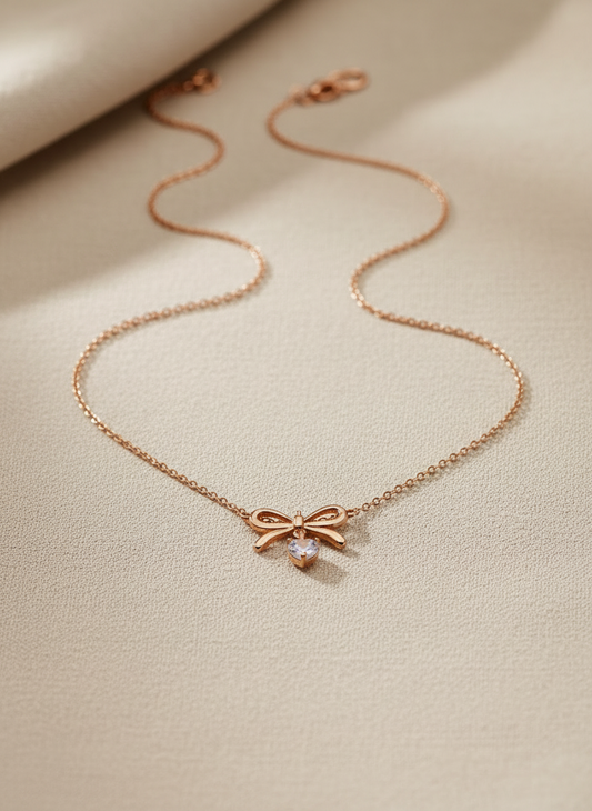 Rose Gold Bow & Heart Necklace