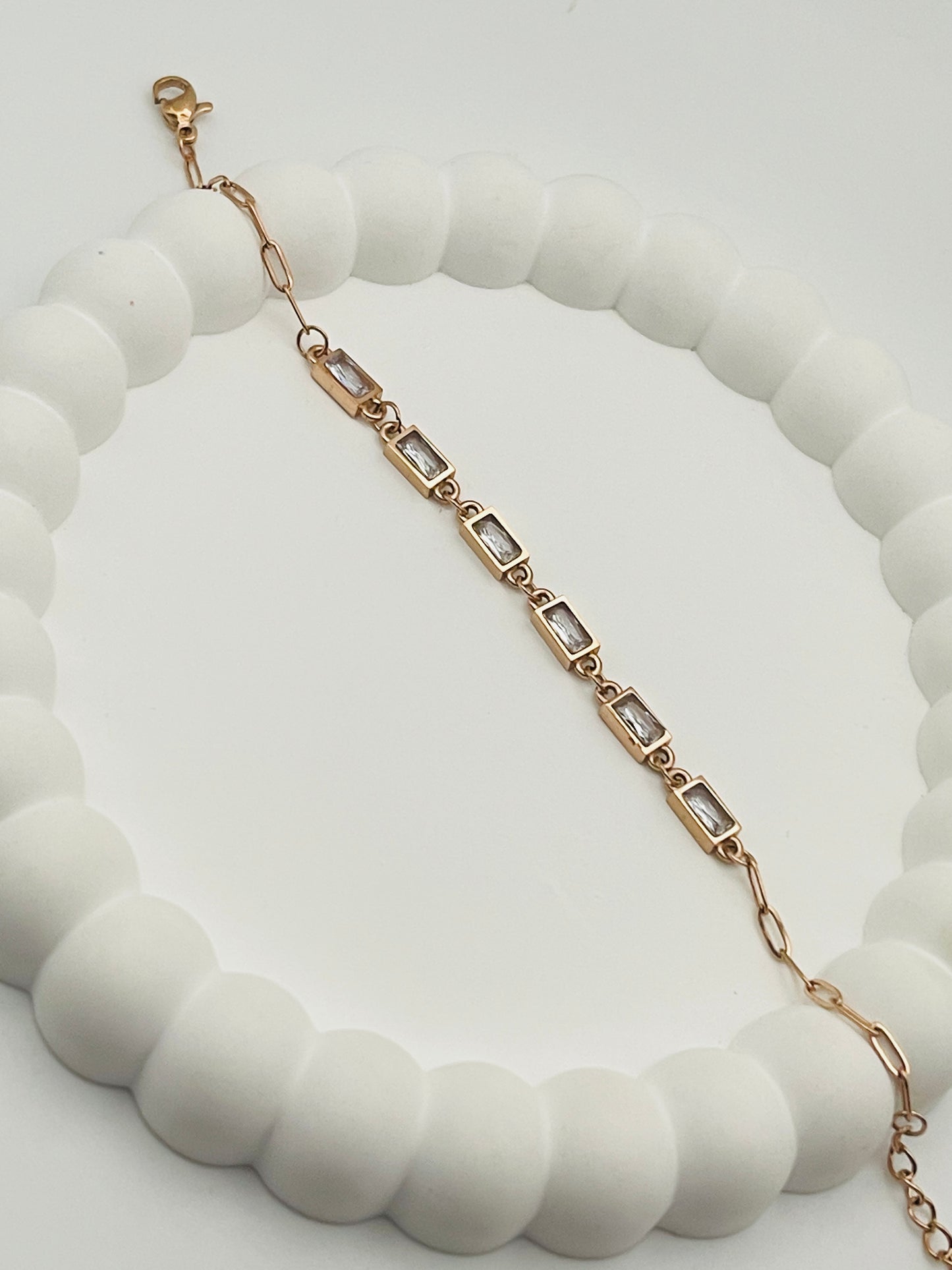 Rose Gold Baguette Station Chain Bracelet