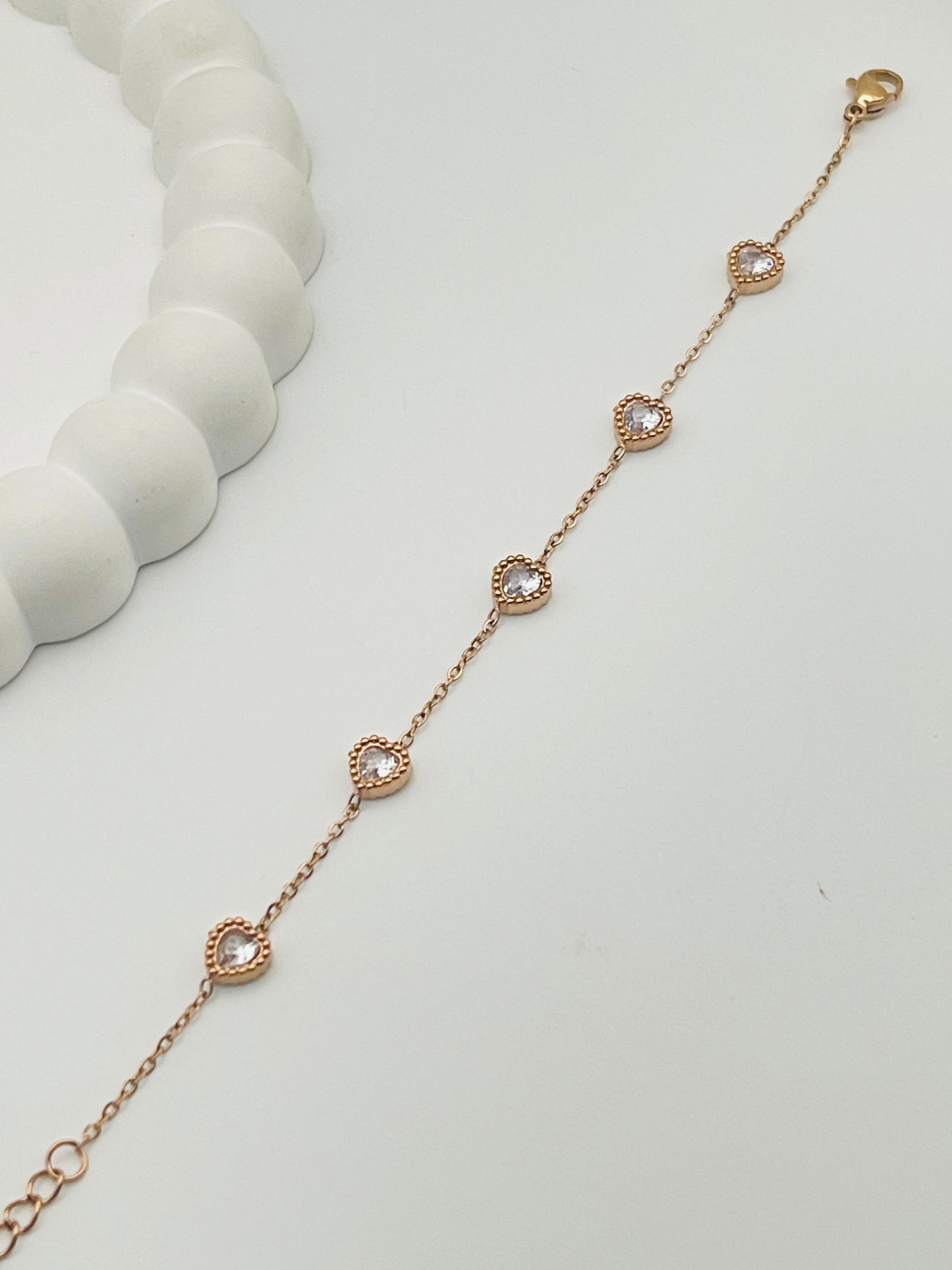 Rose Gold Stone Heart Station Bracelet
