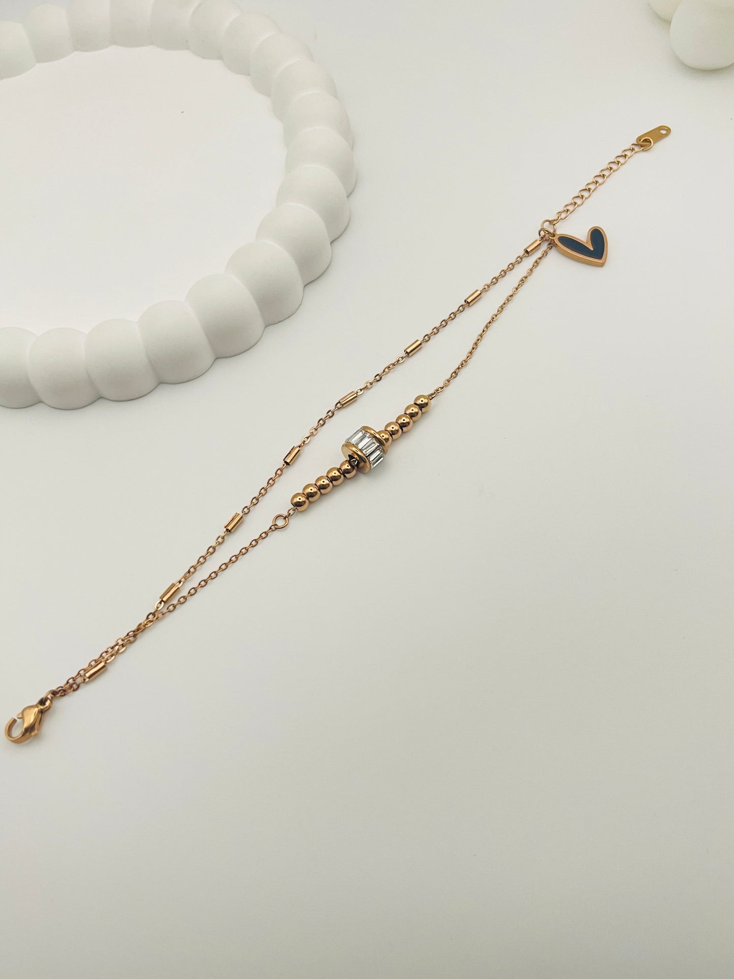 Rose Gold Beaded and Chain Stacked Bracelet