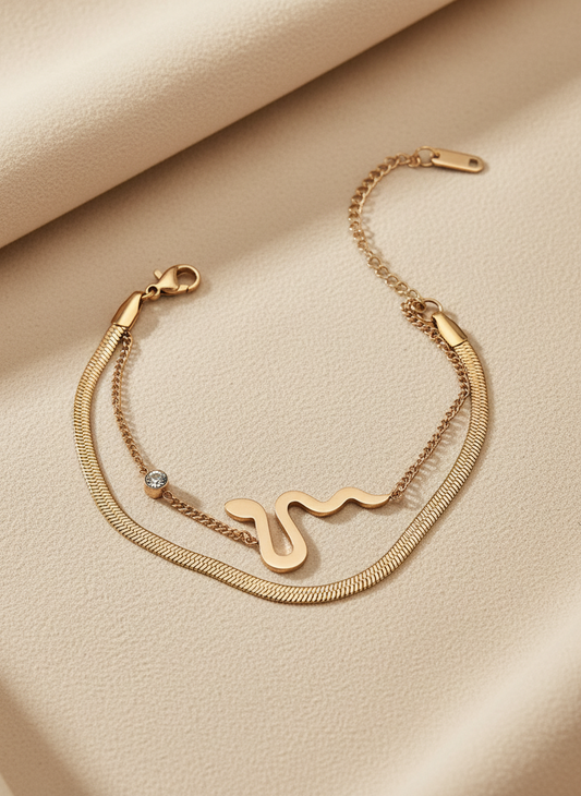 Rose Gold Double Layer Snake Chain Bracelet