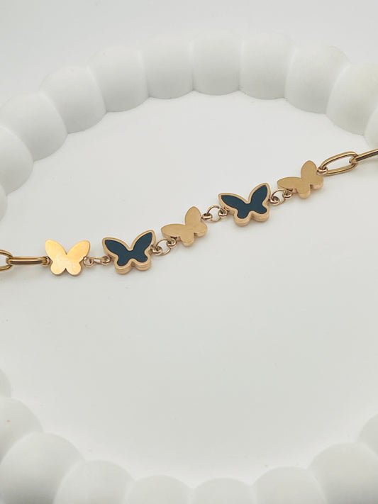 Rose Gold & Black Butterfly Link Bracelet