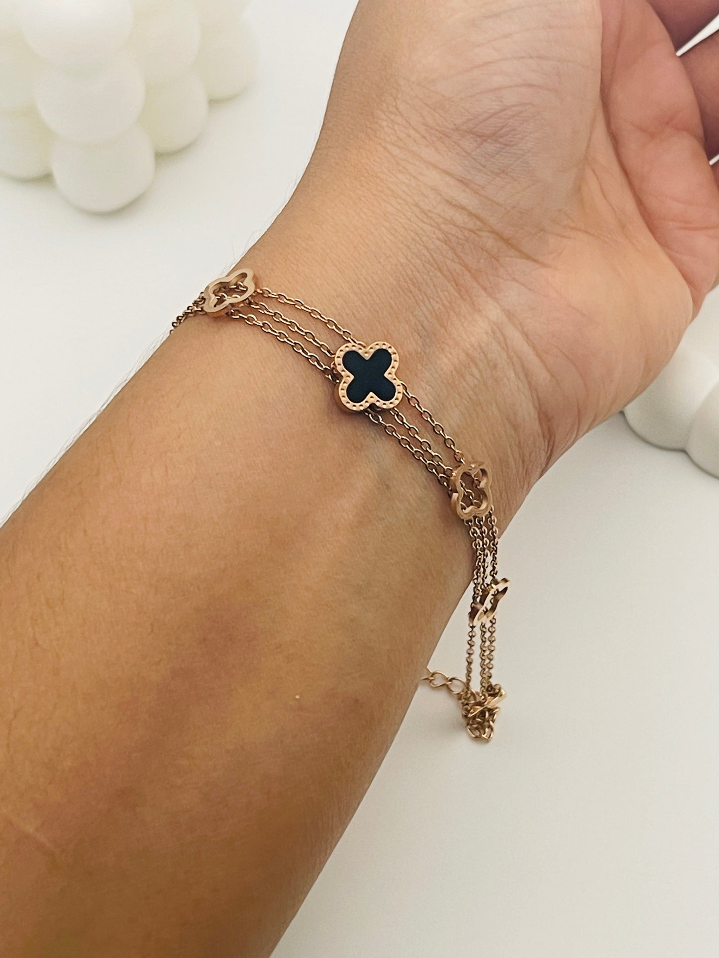 Rose Gold Midnight Clover Trio Bracelet