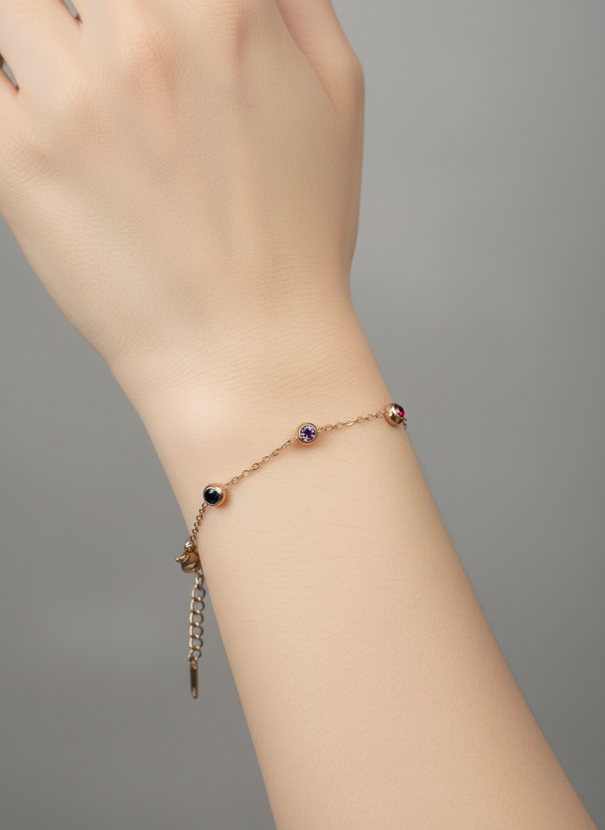 Rose Gold Minimalist Multi-Gem Bracelet