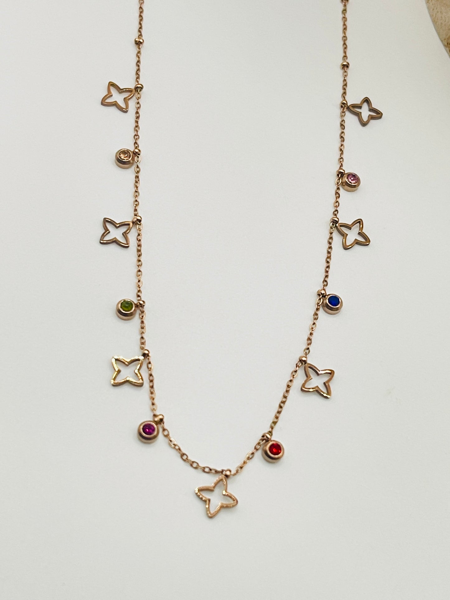 R/G Multi-Color Star Charm Necklace.
