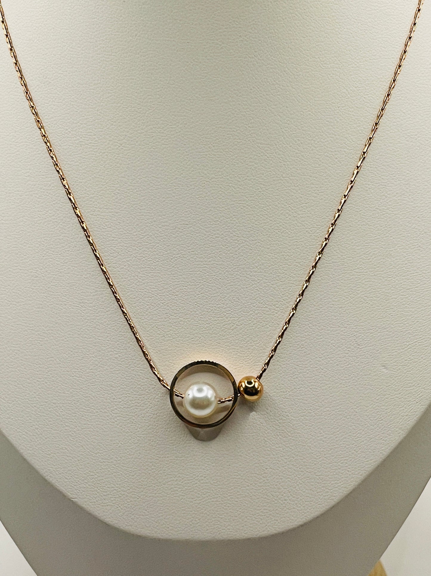 Rose Gold Pearl Orbit Necklace