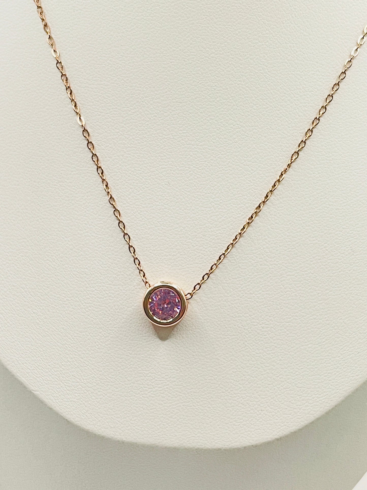 Rose Gold Round Bezel Solitaire Necklace