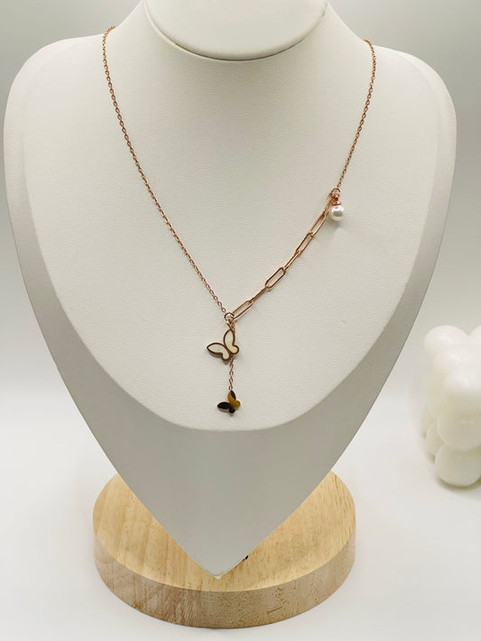 Rose Gold Butterfly Y-Lariat Necklace