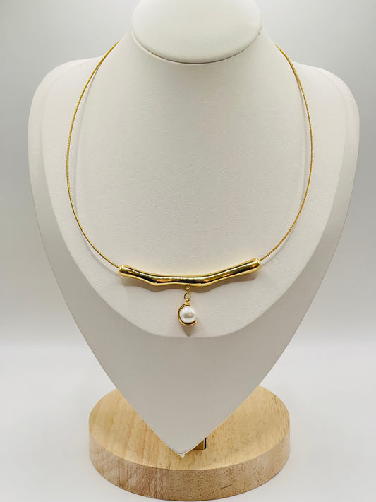 Gold plated Pearl Bar Necklace