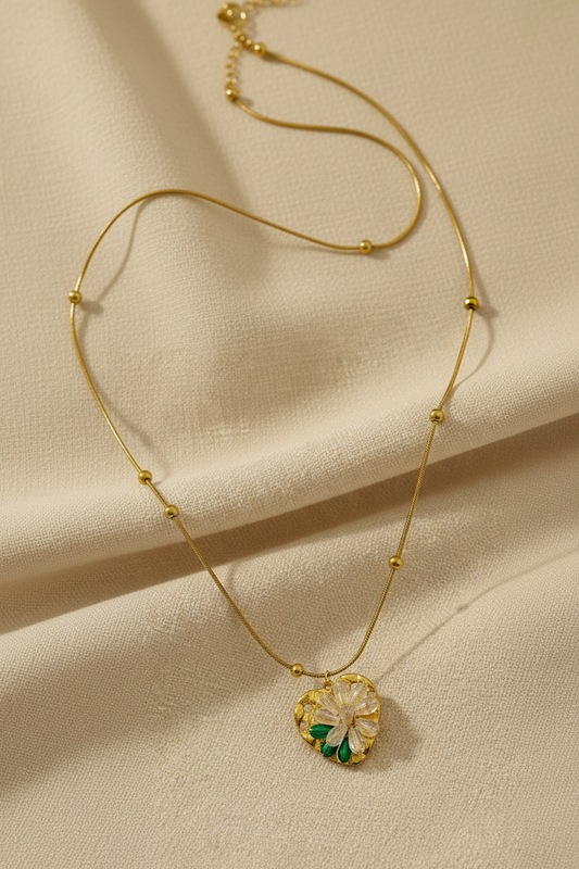 Golden Blossom Heart Pendant Necklace