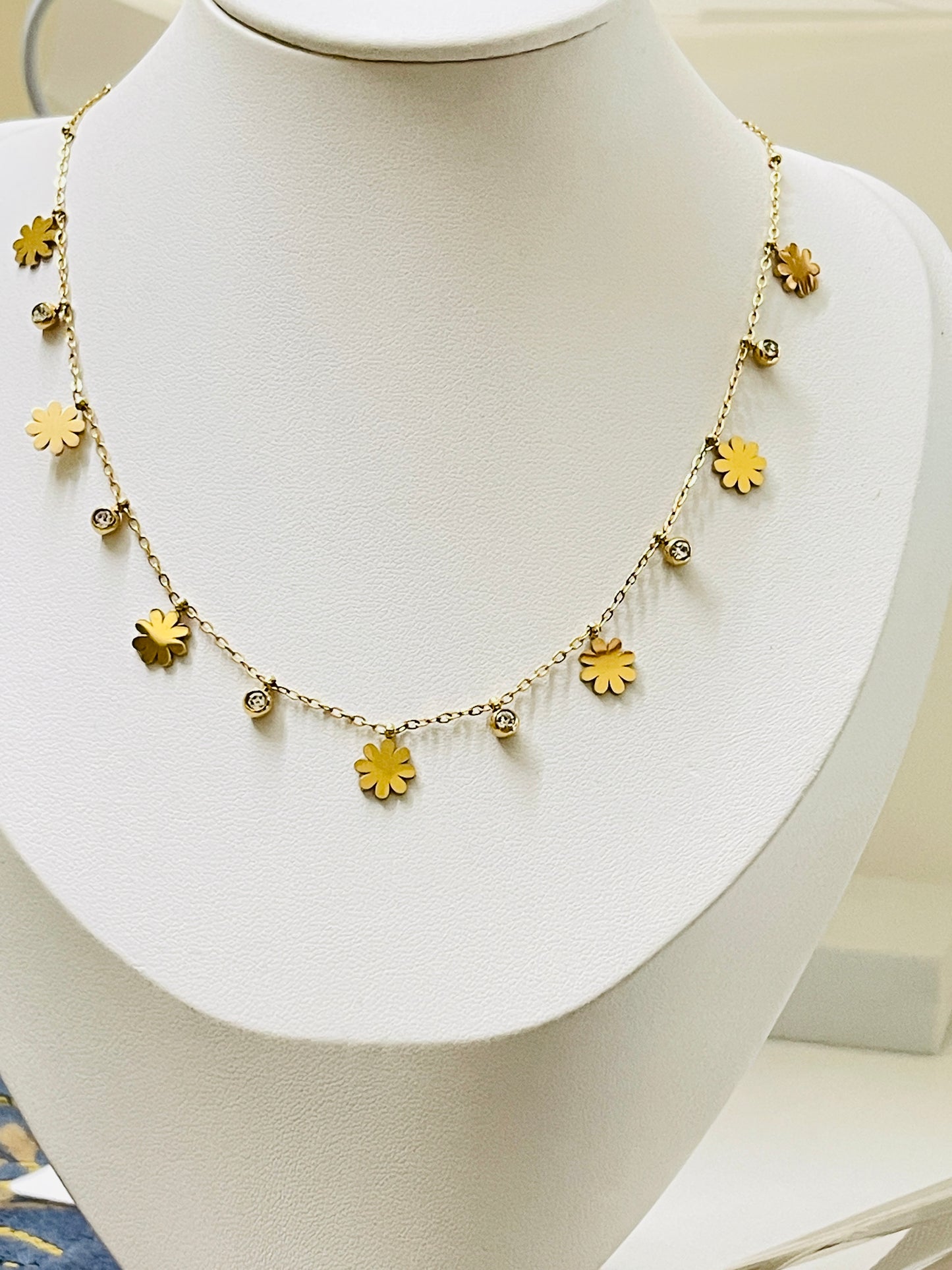 Gold Daisy Flower Charm Necklace