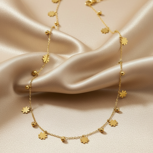 Gold Daisy Flower Charm Necklace